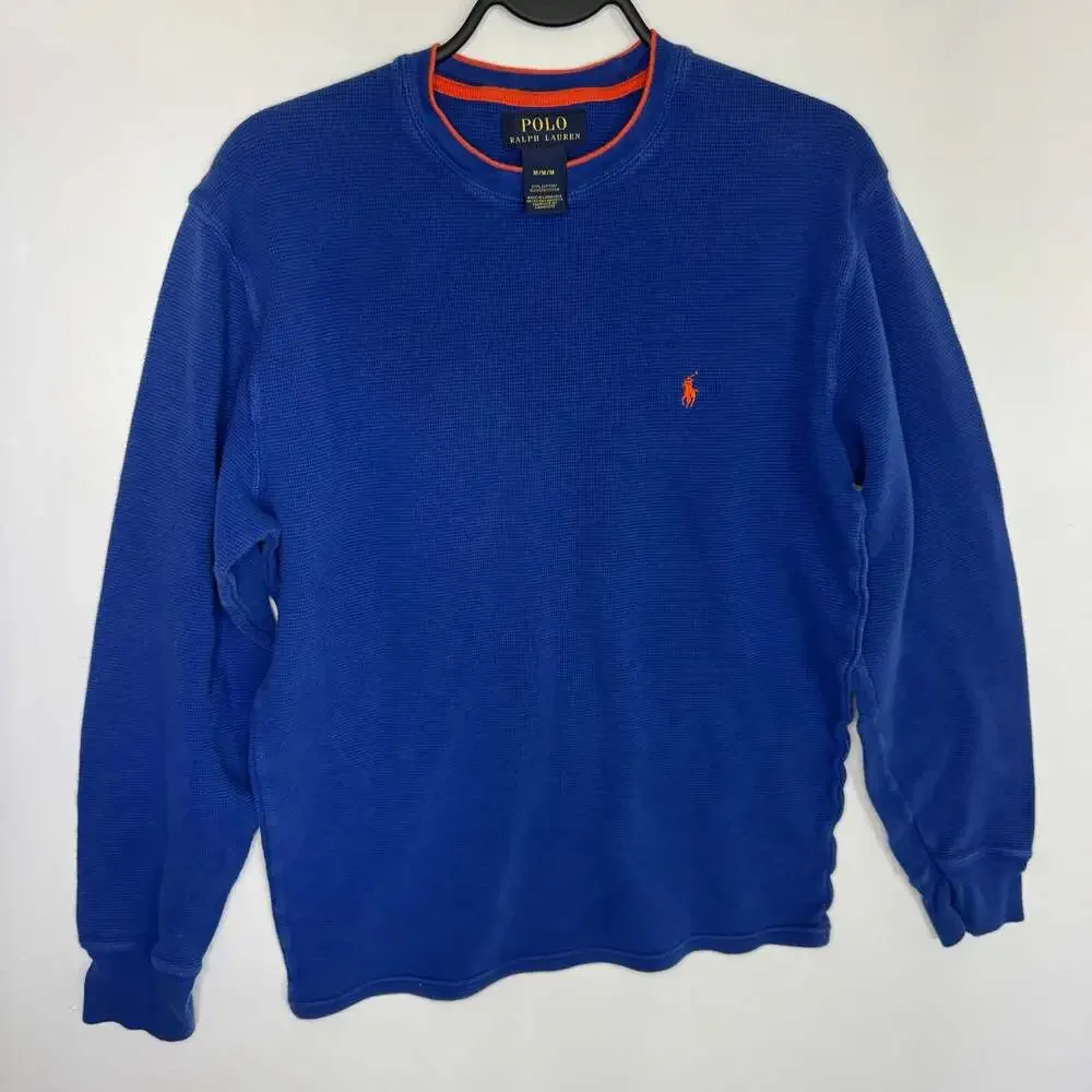 Polo Ralph Lauren Blue Waffle Knit Thermal Long Sleeve Crewneck Shirt Medium